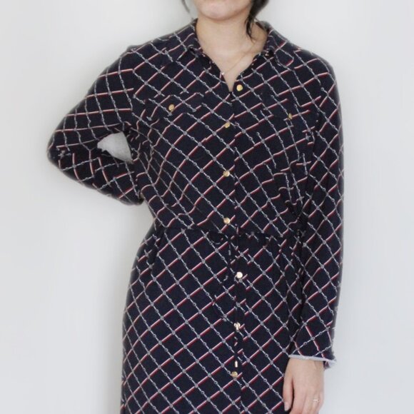 Ralph Lauren Geometric-Print Long-Sleeve Jersey Shirtdress Sz L - Picture 1 of 13